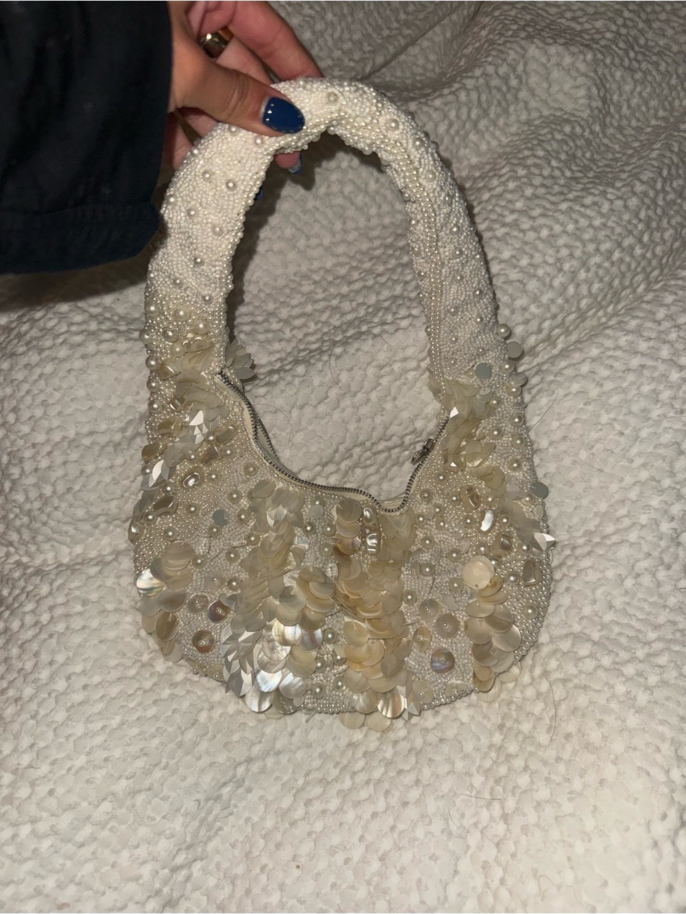 Beaded Ivory Sequin Shoulder Bag